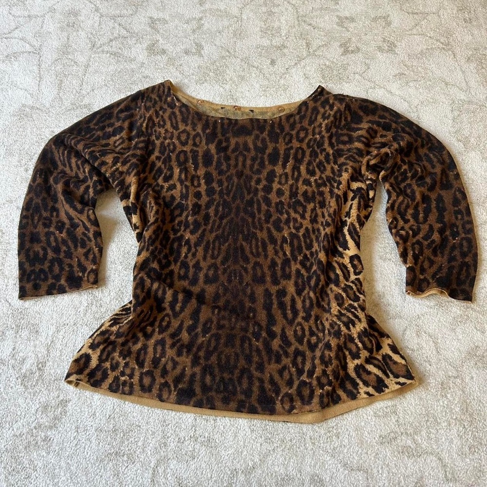 Leopard Print Boatneck Women's Top in Brown